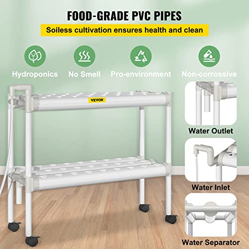 VEVOR Hydroponics Growing System, 54 Sites 6 Pipes Hydroponic System, 2 Layers Hydroponic Kit, Vertical Hydroponic Growing System with Water Pump, Pump Timer
