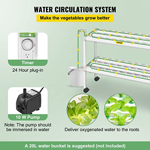 VEVOR Hydroponics Growing System, 54 Sites 6 Pipes Hydroponic System, 2 Layers Hydroponic Kit, Vertical Hydroponic Growing System with Water Pump, Pump Timer