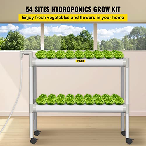 VEVOR Hydroponics Growing System, 54 Sites 6 Pipes Hydroponic System, 2 Layers Hydroponic Kit, Vertical Hydroponic Growing System with Water Pump, Pump Timer