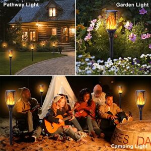 FITSAN 4Pack Solar Torch Light with Flickering Flame, Upgraded 3in1 Solar Lights Outdoor Hanging Lantern, Waterproof Landscape Decoration Lighting for Garden Yard Pathway Driveway, Auto On/Off