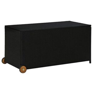 weather-resistant pe rattan garden storage box with easy transport handle and wheels, outdoor storage sheds with lid storage chest with inner waterproof bag for patio and balcony, 47.2″ x 25.6″ x 24″