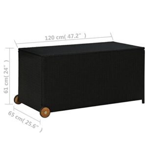 Weather-Resistant PE Rattan Garden Storage Box with Easy Transport Handle and Wheels, Outdoor Storage Sheds with Lid Storage Chest with Inner Waterproof Bag for Patio and Balcony, 47.2" x 25.6" x 24"