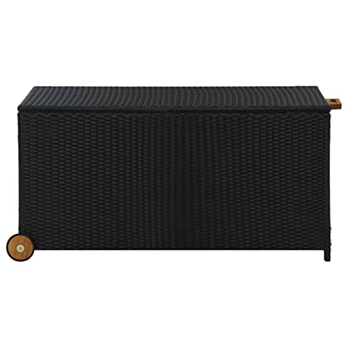 Weather-Resistant PE Rattan Garden Storage Box with Easy Transport Handle and Wheels, Outdoor Storage Sheds with Lid Storage Chest with Inner Waterproof Bag for Patio and Balcony, 47.2" x 25.6" x 24"