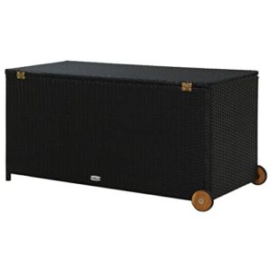 Weather-Resistant PE Rattan Garden Storage Box with Easy Transport Handle and Wheels, Outdoor Storage Sheds with Lid Storage Chest with Inner Waterproof Bag for Patio and Balcony, 47.2" x 25.6" x 24"