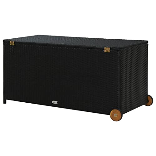 Weather-Resistant PE Rattan Garden Storage Box with Easy Transport Handle and Wheels, Outdoor Storage Sheds with Lid Storage Chest with Inner Waterproof Bag for Patio and Balcony, 47.2" x 25.6" x 24"