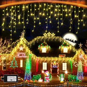 jxledayy christmas lights super long 1280 led 131 ft led string lights with 240 drops plug in 8 modes christmas decoration for holiday wedding party bedroom garden patio outdoor indoor (warm white)