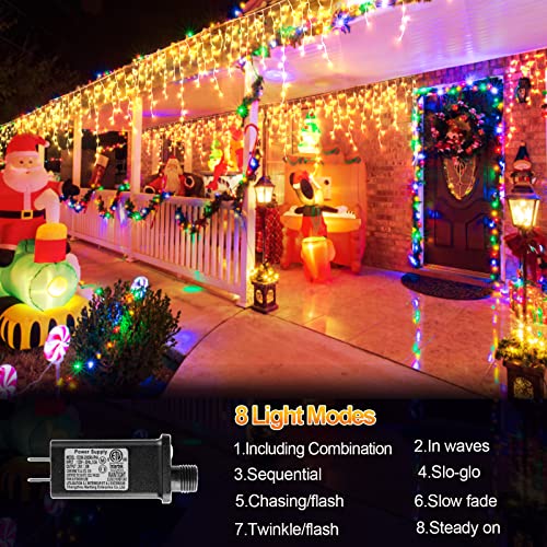 JXLEDAYY Christmas Lights Super Long 1280 LED 131 FT LED String Lights with 240 Drops Plug in 8 Modes Christmas Decoration for Holiday Wedding Party Bedroom Garden Patio Outdoor Indoor (Warm White)