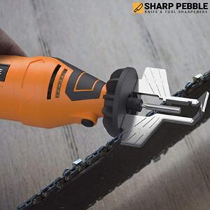 Sharp Pebble Electric Chainsaw Sharpener Kit - Comes with Chain Saw Sharpener Tool, 4 File Size Diamond Sharpening Wheels, Angle Attachment, Wrench & eBook.