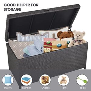 140 Gallon Patio Storage Box with Waterproof Inner Large Wicker Outdoor Storage, Deck Boxes for Cushions, Garden Tools, Pool Toys, Aluminum Frame, Grey