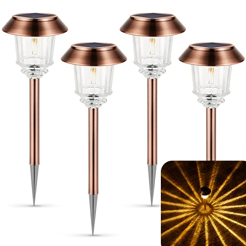 XMCOSY+ Solar Pathway Lights for Garden - 4-Pack Outdoor Solar Lights for Yard, Solar Lights Outdoor Waterproof IP65, 10-40 LM Auto On/Off Warm White LED Landscape Lighting for Lawn Walkway Sidewalk