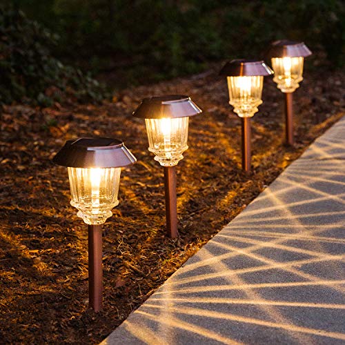 XMCOSY+ Solar Pathway Lights for Garden - 4-Pack Outdoor Solar Lights for Yard, Solar Lights Outdoor Waterproof IP65, 10-40 LM Auto On/Off Warm White LED Landscape Lighting for Lawn Walkway Sidewalk