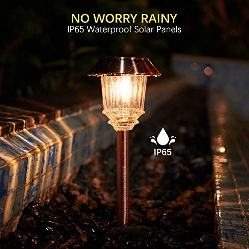 XMCOSY+ Solar Pathway Lights for Garden - 4-Pack Outdoor Solar Lights for Yard, Solar Lights Outdoor Waterproof IP65, 10-40 LM Auto On/Off Warm White LED Landscape Lighting for Lawn Walkway Sidewalk