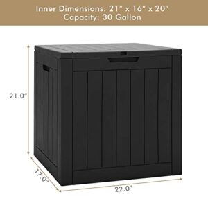 Giantex 30 Gallon Deck Box, Patio Cubby Storage Chest with Lockable Lid & Built-in Handles, Weather Resistant Organization Container for Garden, Wood Grain Texture Outdoor Storage Bin(Black)