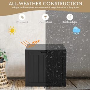 Giantex 30 Gallon Deck Box, Patio Cubby Storage Chest with Lockable Lid & Built-in Handles, Weather Resistant Organization Container for Garden, Wood Grain Texture Outdoor Storage Bin(Black)