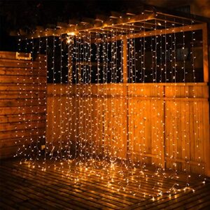 jar-owl solar curtain string lights waterproof 9.8ft*9.8ft 300 led 8 modes for home /garden /patio wedding /christmas party (warm white)