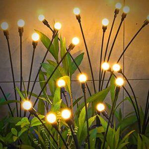 2 pcs solar powered firefly lights 8 led starburst swaying lights swaying when wind blows ip65 waterproof decorative solar starburst swaying garden lights for yard patio pathway (warm)