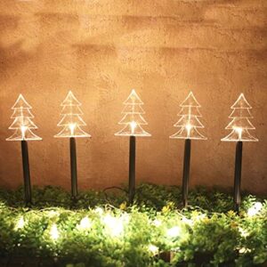 jointwin christmas tree led pathway lights battery operated with timer function for lawn yard walkway garden decor christmas home decoration warm white landscape light – 5 pack