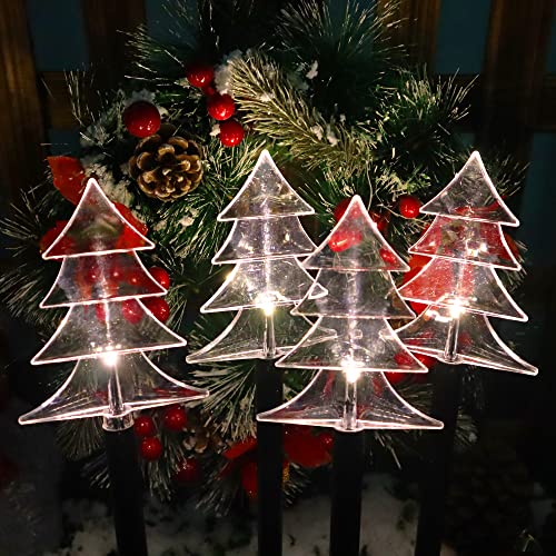 JOINTWIN Christmas Tree Led Pathway Lights Battery Operated with Timer Function for Lawn Yard Walkway Garden Decor Christmas Home Decoration Warm White Landscape Light - 5 Pack