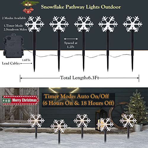 JOINTWIN Christmas Tree Led Pathway Lights Battery Operated with Timer Function for Lawn Yard Walkway Garden Decor Christmas Home Decoration Warm White Landscape Light - 5 Pack