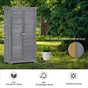 LUMISOL 34" x 18" x 63" Wooden Garden Shed, Outdoor Storage Cabinet with Removable Shelves, Waterproof Asphalt Roof, Adjustable Footpads, Tool Shed with Latch for Backyard, Patio, Lawn (Gray)