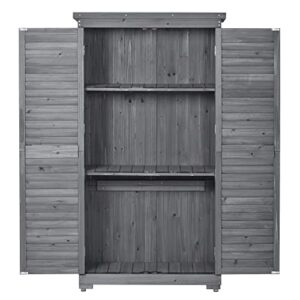 LUMISOL 34" x 18" x 63" Wooden Garden Shed, Outdoor Storage Cabinet with Removable Shelves, Waterproof Asphalt Roof, Adjustable Footpads, Tool Shed with Latch for Backyard, Patio, Lawn (Gray)