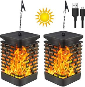 eubswa solar lantern, solar flame lights outdoor, permanent on all night, 2 pack waterproof solar lantern outdoor hanging lanterns for patio garden deck yard and party decorative new