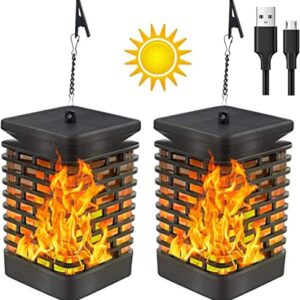 EUBSWA Solar Lantern, Solar Flame Lights Outdoor, Permanent On All Night, 2 Pack Waterproof Solar Lantern Outdoor Hanging Lanterns for Patio Garden Deck Yard and Party Decorative New