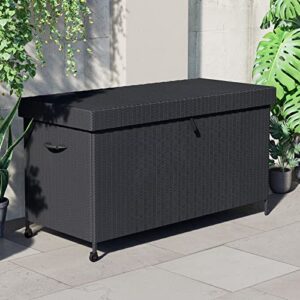 grand patio outdoor 170 gallon deck box outdoor large wicker storage box with widened lid for patio furniture cushions toys garden tools pool accessories, black