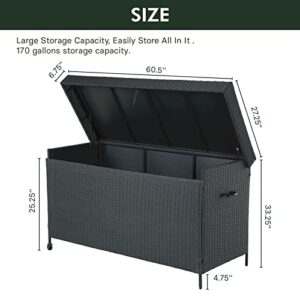 Grand patio Outdoor 170 Gallon Deck Box Outdoor Large Wicker Storage Box with Widened Lid for Patio Furniture Cushions Toys Garden Tools Pool Accessories, Black