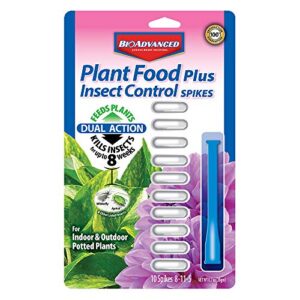 BioAdvanced Houseplant Insect & Mite Control, Ready-to-Use, 24 oz & Plant Food Insect Control Spikes, 10 Spikes