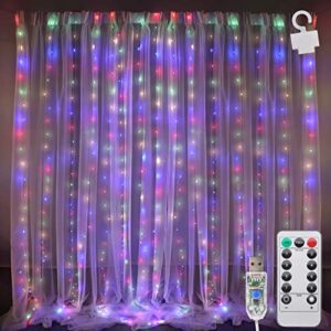 vingtok curtain string lights, 300 led window curtain fairy string lights bedroom valentine’s day wedding party home garden outdoor indoor wall decorations, multicolor