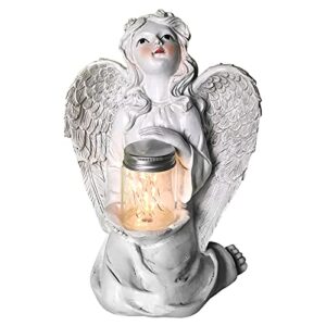 hewory solar angel garden statue, guardian angel solar light figurine, memorial gifts resin sculpture outdoor decor for home patio yard lawn porch