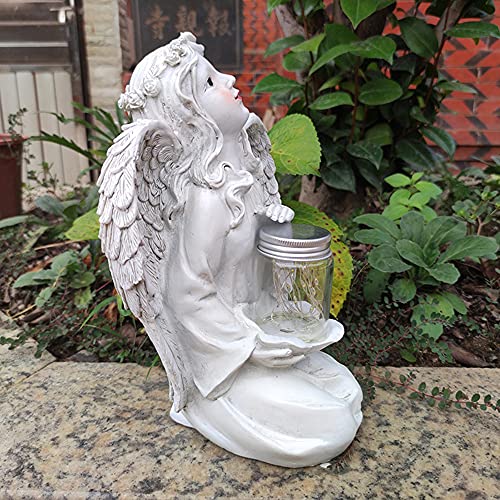 Hewory Solar Angel Garden Statue, Guardian Angel Solar Light Figurine, Memorial Gifts Resin Sculpture Outdoor Decor for Home Patio Yard Lawn Porch