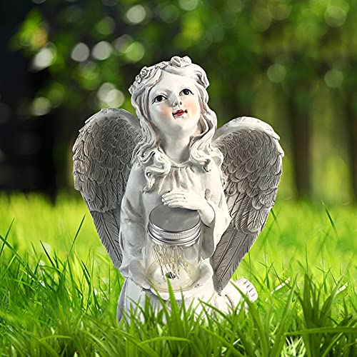 Hewory Solar Angel Garden Statue, Guardian Angel Solar Light Figurine, Memorial Gifts Resin Sculpture Outdoor Decor for Home Patio Yard Lawn Porch