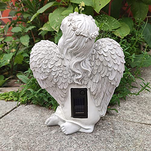 Hewory Solar Angel Garden Statue, Guardian Angel Solar Light Figurine, Memorial Gifts Resin Sculpture Outdoor Decor for Home Patio Yard Lawn Porch