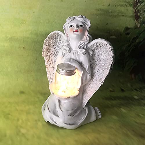 Hewory Solar Angel Garden Statue, Guardian Angel Solar Light Figurine, Memorial Gifts Resin Sculpture Outdoor Decor for Home Patio Yard Lawn Porch