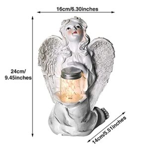 Hewory Solar Angel Garden Statue, Guardian Angel Solar Light Figurine, Memorial Gifts Resin Sculpture Outdoor Decor for Home Patio Yard Lawn Porch