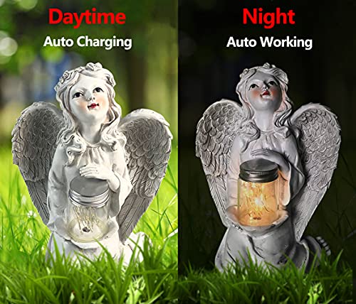 Hewory Solar Angel Garden Statue, Guardian Angel Solar Light Figurine, Memorial Gifts Resin Sculpture Outdoor Decor for Home Patio Yard Lawn Porch