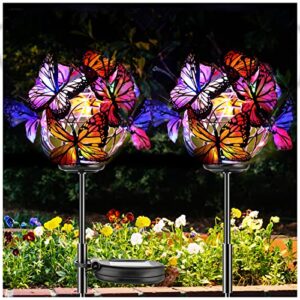 htznhxt outdoor solar garden butterfly lights, waterproof butterflies ground lights, multi-color changing led light for yard, garden, deck, lawn, patio, walkway decor