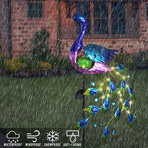 VEWOSTAR Garden Solar Lights Outdoor- Metal Peacock Garden Decor Solar Path Light Stakes Waterproof Landscape Light for Outdoor Yard Walkway Patio Lawn Ornaments