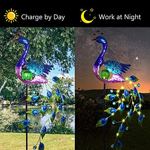 VEWOSTAR Garden Solar Lights Outdoor- Metal Peacock Garden Decor Solar Path Light Stakes Waterproof Landscape Light for Outdoor Yard Walkway Patio Lawn Ornaments