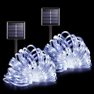 potive 2 pack solar rope lights, 33 ft 100 led solar rope lights outdoor waterproof, 8 modes solar string lights for patio pool garden wedding fence walkway christmas decor (white)