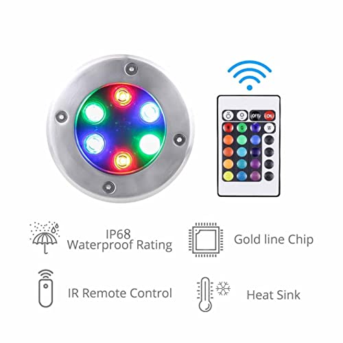 RGB Swimming Pool Underwater Light - Submersible LED Fountain Light, LED Ground Spotlight with Remote Control, IP68 Waterproof Buried Garden Lamp, Color Changing Recessed Underwater Spotlight (Color