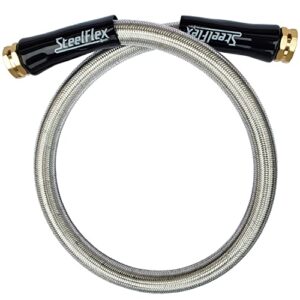 steelflex 3/4 inch female to female hose adapter – heavy duty stainless steel braided high pressure for garden reel, rv and washing machine (3 foot length)