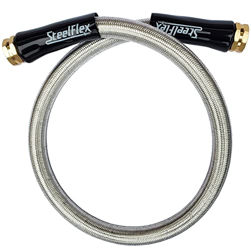 SteelFlex 3/4 Inch Female to Female Hose Adapter – Heavy Duty Stainless Steel Braided High Pressure For Garden Reel, RV and Washing Machine (3 Foot Length)