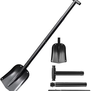 3 in 1 Folding Snow Shovel Aluminum Alloy, Emergency Snow Shovel for Car Driveway, Lightweight Portable Sport Utility Shovel for Snow Removal, Suitable for Travel, Car, Camping, Garden, Beach