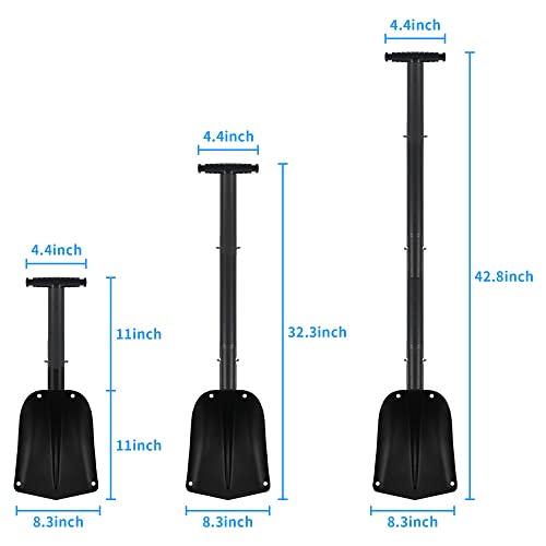 3 in 1 Folding Snow Shovel Aluminum Alloy, Emergency Snow Shovel for Car Driveway, Lightweight Portable Sport Utility Shovel for Snow Removal, Suitable for Travel, Car, Camping, Garden, Beach