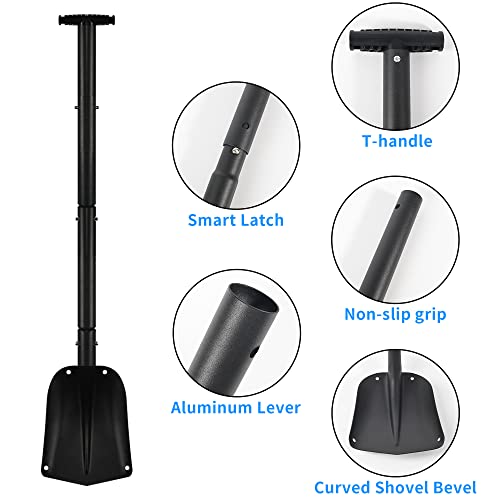 3 in 1 Folding Snow Shovel Aluminum Alloy, Emergency Snow Shovel for Car Driveway, Lightweight Portable Sport Utility Shovel for Snow Removal, Suitable for Travel, Car, Camping, Garden, Beach