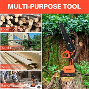 Mini Chainsaw 6-Inch with 2 Battery, Upgrade Brushless Motor, Cordless Power Chain Saws with Security Lock, Hand held Small Chainsaw for Wood Cutting Tree Trimming