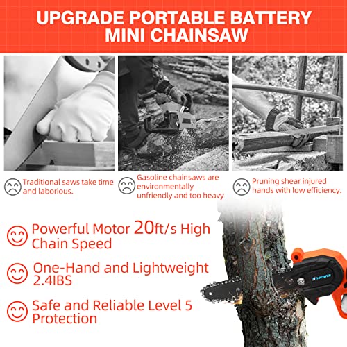 Mini Chainsaw 6-Inch with 2 Battery, Upgrade Brushless Motor, Cordless Power Chain Saws with Security Lock, Hand held Small Chainsaw for Wood Cutting Tree Trimming